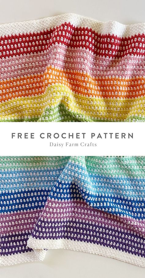 Crochet Baby Blankets, Crochet Blanket Rainbow, Confection Au Crochet, Crochet Blanket Designs, Crochet Simple, Crochet Blocks, Rainbow Crochet, Patterns Ideas, Haken Baby