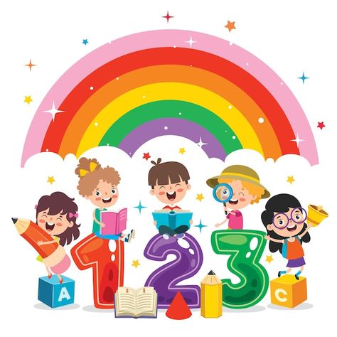 Happy kids studying and learning Premium... | Premium Vector #Freepik #vector #children-book #math-kids #kids-cartoon #children-education Preschool Designs, Aktiviti Kanak-kanak, Printable Lesson Plans, Idee Cricut, Kindergarten Design, Right To Education, Kindergarten Learning Activities, School Painting, Happy Children's Day