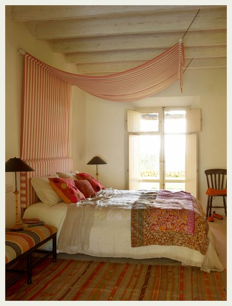 This would look awesome with our elephant bedspread from Nepal except to use a linen or other very natural fabric for the headboard and canopy/ Bed Canopy Ideas, Diy Bed Canopy, Canopy Ideas, Diy Canopy, Bed Canopy, Indian Summer, Diy Bed, Bed