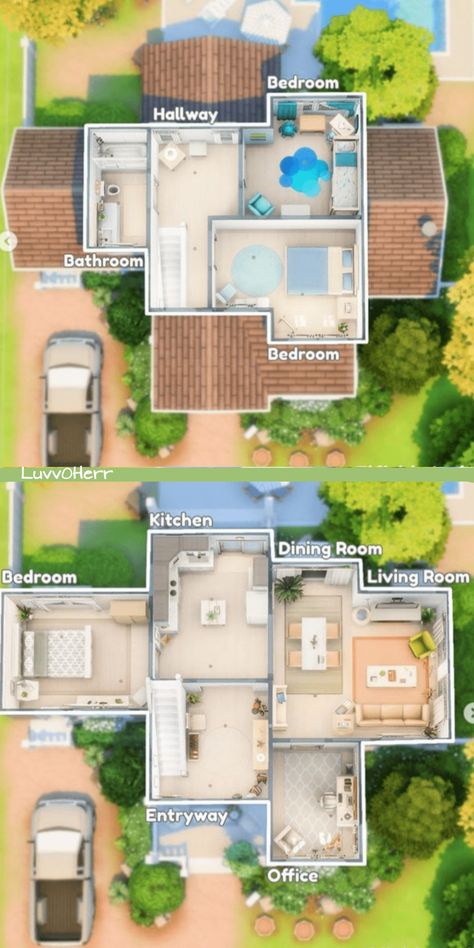 Sims 4 Double layer home Sims 4 Hus, House Concept Art, Sims 4 Family House, Casas The Sims Freeplay, Sims 4 Houses Layout, Lotes The Sims 4, Sims Freeplay Houses, House Concept, Small House Layout