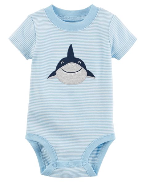 Baby Boy Shark Collectible Bodysuit | Carters.com Baby Boy Fashion, Baby Boy Graphic Tees, The Sims 4 Bebes, Disney Baby Clothes, Baby Girl Shorts, Carters Baby Boys, Baby Necessities, Cotton Bodysuit, Carters Baby