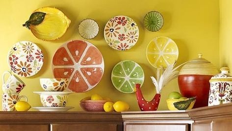 Lemon Theme Kitchen | Choose Interesting Accent Pieces How To Decorate Above Cabinets, Decorate Above Cabinets, How To Decorate Above Kitchen Cabinets, Above Cabinet Decor, Citrus Kitchen, Citrus Grove, Decorating Above Kitchen Cabinets, Above Kitchen Cabinets, Above Cabinets