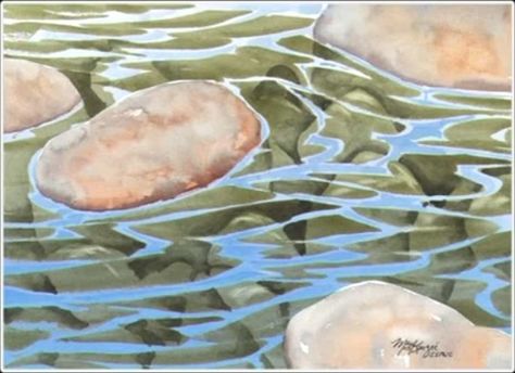 Croquis, Painting Water In Watercolor, How To Watercolor Water, Watercolor Water Tutorial, How To Paint Water With Watercolors, Watercolour Rocks, Water In Watercolor, Watercolor Samples, Water Tutorial