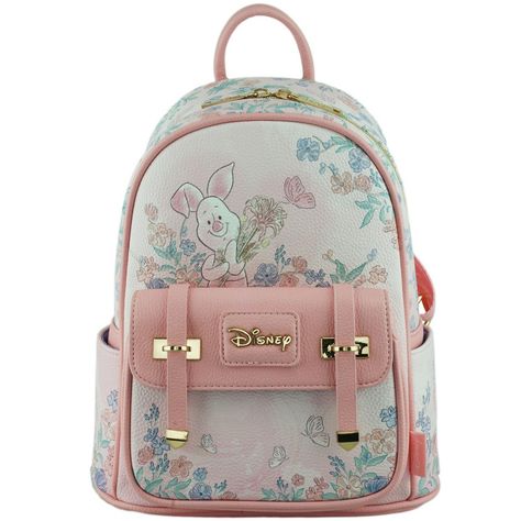 This beautiful mini backpack features brave Piglet prancing among the flowers in vibrant colors. Piglet takes a break from hunting Woozles and trying to capture Heffalumps to pose for this cool backpack. The back of the bag even has a special cameo by none other than Piglets's good friends Winnie the Pooh and Eeyore. The bag has fabric straps perfect for puttingpins on.Backpack Measures - 11"H x 8.5"W x 4"D : Front Pocket Measures - 6 1/2"W x 4 1/4"H x 1"D. This is a boutique quality fashion bac Disney Bags Backpacks, Winnie The Pooh Piglet, Cute Mini Backpacks, Disney Souvenirs, Pooh Piglet, Loungefly Bag, Tas Fashion, Disney Bag, Cute Backpacks