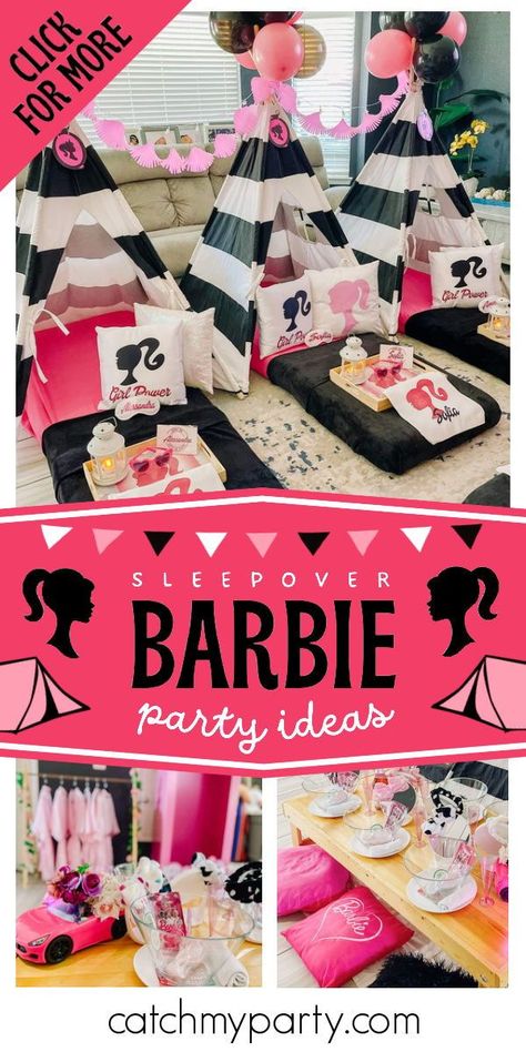 Take a look at this impressive Barbie sleepover! The spa party activity is fabulous! See more party ideas and share yours at CatchMyParty.com Barbie Sleepover Party Ideas, Barbie Spa Party, Barbie Sleepover, Spa Party Activities, Spa Sleepover, Sleepover Birthday Party, Tent Party, Birthday Barbie, Barbie Theme Party