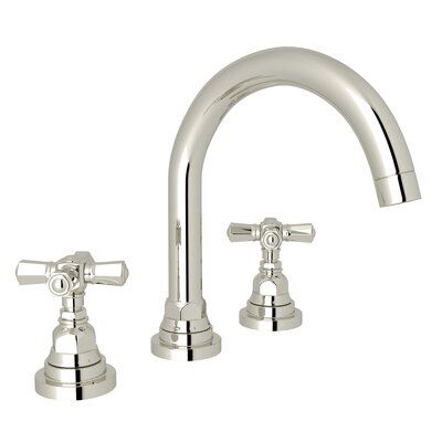 Reveals details derived from the industrial components and mechanical fittings of the manufacturing mills in Southern Italy. Finish: Polished Nickel, Handle Style: Cross Handle | Rohl San Giovanni Widespread Bathroom Faucet w/ Drain Assembly in Gray, Size 8.5 H x 6.9219 D in | Wayfair Transitional Style Bathroom, Plumbing Bathroom, Widespread Bathroom Faucet, Lavatory Faucet, Bath Faucet, Bathroom Collections, San Giovanni, Tub Filler, Luxury Bath