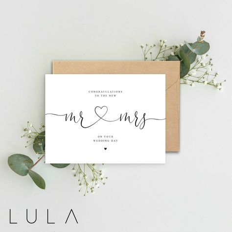 Card For Bride, Mr Und Mrs, Card For Wedding, Groom Card, Wedding Congratulations Card, Calligraphy Cards, Wedding Congratulations, Envelope Card, Engagement Cards