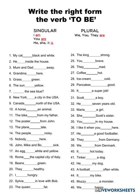 Verb to be online worksheet for Grade 1. You can do the exercises online or download the worksheet as pdf. Verb Exercises Worksheets, Be Verbs Worksheet Grade 3, Verbs To Be Worksheet, V To Be Worksheet, To Be Verbs Worksheet, Verb To Do Worksheet, Verb Worksheets For Grade 1, Verb To Be Worksheets For Kids, To Be Worksheet For Kids