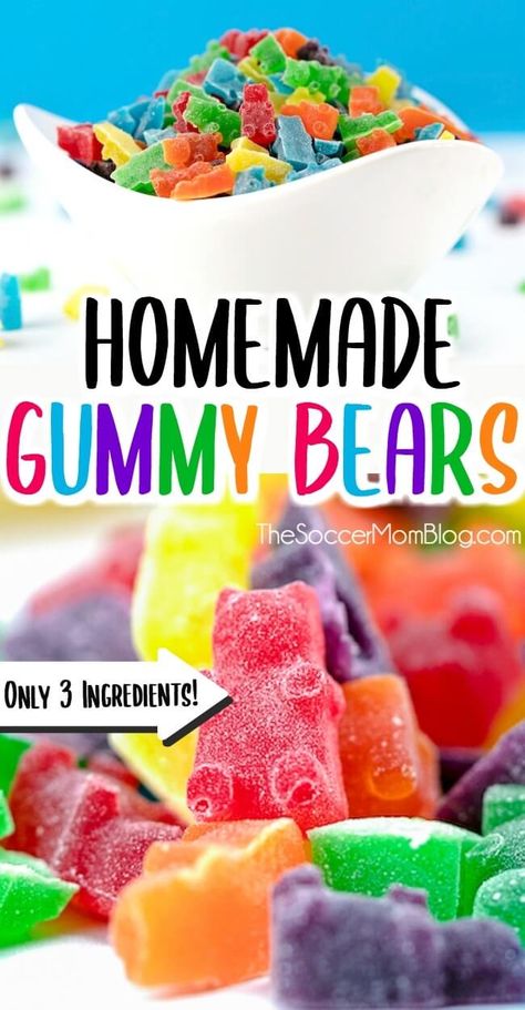 Homemade Gummy Bears - 3 Ingredient JELLO Gummy Bear Recipe Essen, Jello Gummy Bears, Make Gummy Bears, Gummy Bear Recipe, Gummy Snacks, Homemade Gummy Bears, Homemade Gummies, Easy Candy Recipes, Gummies Recipe