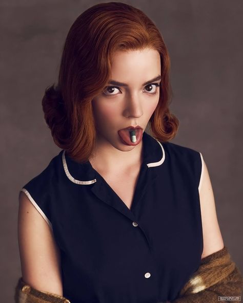 Anya Taylor-Joy #women #actress #redhead short hair The Queen's Gambit #pills TV Series simple background tongue out #720P #wallpaper #hdwallpaper #desktop Black, Funny, Hair, Beth Harmon, Queens Gambit, The Queen's Gambit, Queen's Gambit, Anya Taylor Joy, Red