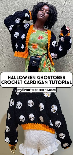 seamlessly. Amigurumi Patterns, Crochet Halloween Patterns Free, Halloween Knitting Patterns, Diy Shrug, Cardigan Tutorial, Crochet Skull Patterns, Crochet Cardigan Tutorial, Halloween Cardigan, Halloween Knitting