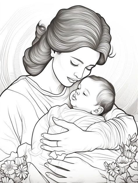 15 Free Coloring Page of Beautiful Mom and Children for Adults and Kids – Bujo Art Shop Mother Thought, Mom Drawing, Bujo Art, Having Twins, Coloring Activities, Kitten Drawing, Surrogate Mother, Pencil Drawings Of Animals, Beautiful Mom