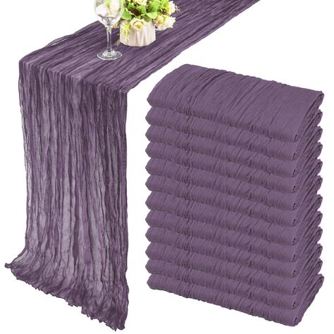 PRICES MAY VARY. Package Include: you will get 12 pieces 10ft length grape cheesecloth table runner, enough quantity is suitable for wedding banquets and various parties, the size of each table runner is approximately 35 x 120 inches / 90 x 300 cm, which is large enough to cover rectangle and round tables, can also be spliced together for long tables. Even can be used for chair cover sashes or decorative napkins, backdrop draping or even gift wrapping. Soft and Durable Material: Made of high qua Boho Wedding Table Runner, Birthday Party Table Decor, Wedding Cake Table Decorations, Table Runner For Wedding, Gauze Table Runner, Cheesecloth Table Runner, Bridal Shower Decorations Rustic, Wedding Chair Sashes, Birthday Party Table