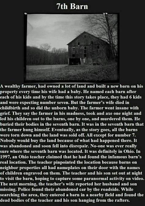 The 7th barn scary story Humour, Haunted Places, Short Creepy Stories, Creepy Ghost, Scary Facts, The Creeper, Spooky Stories, Creepy Facts, Urban Legends