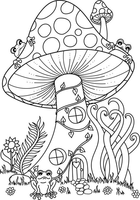 Fun Easy Coloring Pages, Colouring Pages For Adults Easy, Mushrooms Coloring Pages, Hippie Coloring Pages, Mushroom Printable, Mushroom Coloring Pages, Mushroom Coloring, Mushroom Houses, Tumblr Coloring Pages