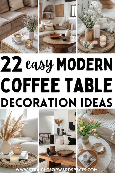 22 Easy Coffee Table Decorating Ideas That Look Cute (2024) Contemporary Coffee Table Decor, Square Coffee Table Decor, Coffee Table Decorating Ideas, Easy Coffee Table, Glass Coffee Table Decor, Modern Coffee Table Decor, Round Coffee Table Styling, Farmhouse Coffee Table Decor, Round Coffee Table Decor