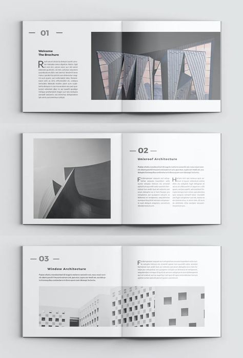 Modern Architecture Brochure Template InDesign - 20 pages Architecture Portfolio Pages, Indesign Portfolio Architecture, Indesign Architecture Portfolio, Books On Architecture, Architecture Book Design Layout, Indesign Layout Architecture, Simple Design Portfolio, Architecture Page Layout, Architecture Brochure Design Layout