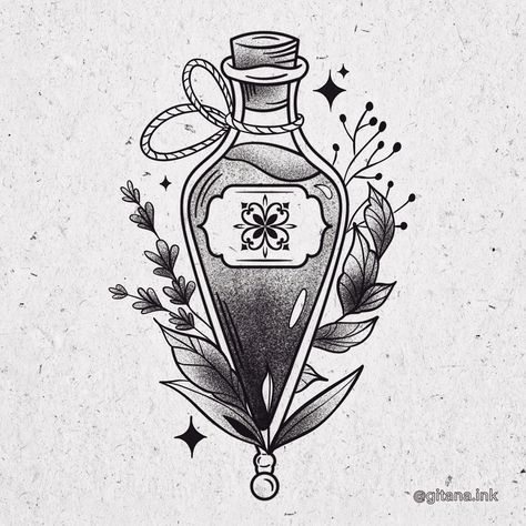 Illustrative tattoo Poison Bottle Illustration, Pretty Little Poison Tattoo, Poison Tattoo Bottle, Poisonous Flowers Tattoo, Poison Bottle Tattoo Design, Poison Bottle Drawing, Pretty Poison Tattoo, Bottle Tattoo Design, Poison Drawing