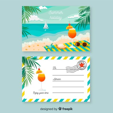 Post Card Design Creative, Travel Postcard Design, Postcard Design Illustration, Postcard Design Ideas, Postcards Illustration, Post Card Template, Postcard Design Inspiration, Postcard Layout, Summer Template