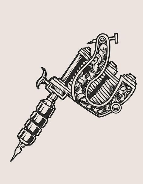 Tattoo Of Tattoo Machine, Illustrative Style Tattoo, Tattoo Machine Logo Design, Price Tag Tattoo, Traditional Tattoo Graphic Design, Tattoo Vector Art, Tattoo Pen Machine Drawing, Tattoo Machine Drawing Design, Vintage Graphic Design Illustration