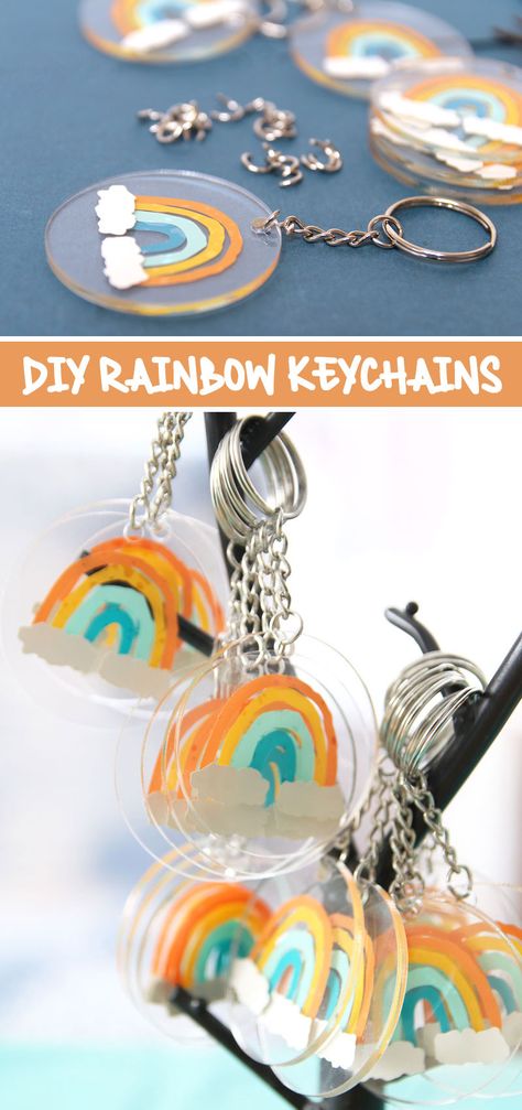 Rainbow Birthday Party Gift Bags, Rainbow Theme Party Favors, Rainbow Party Favor Ideas, Diy Rainbow Keychain, Cricut Birthday Party Favors, Birthday Party Souvenirs Ideas, Kids Giveaways Ideas, Cricut Party Favors Kids, First Birthday Party Favors Ideas