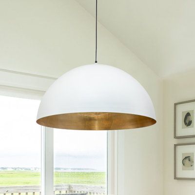 This industrial and bold 1-light metal dome pendant is a marvel perfect for modern or industrial rooms. The single dome light is spun from iron for a smooth & durable surface. It features a dome-shaped that takes light and spreads it evenly through the wide opening below to create a filling-down glow. And the interior of the dome is finished in complementary metallic shades that shine when lit. This metal dome hanging light is a great option for kitchen island lighting or lighting over a kitchen Kitchen Island Lighting, Coastal Kitchen Design, Industrial Room, Coastal Kitchen, Dome Lighting, Kitchen Dinning, Ceiling Height, Island Lighting, Breakfast Nook