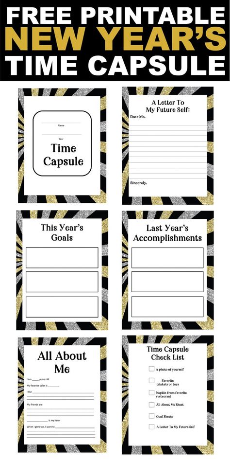 This New Year's Eve time capsule is such a fun activity for kids or adults! Comes with free printable pages, suggestions of what to put in a time capsule, and great DIY ideas! Time Capsule Kids, Time Capsule Ideas, New Years Eve Traditions, New Year's Eve Activities, Fun Activity For Kids, New Year's Games, New Years Activities, New Year Eve, What To Use