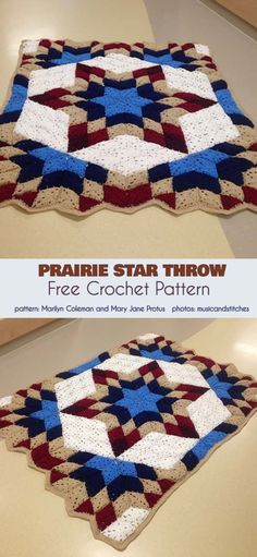 Prairie Star Throw Free Crochet Pattern Patchwork, Crochet Afghans, Prairie Star Afghan Pattern, Crochet Pillow Patterns Free, Crochet Squares Afghan, Crochet Afghan Patterns Free, Crochet Stitches For Blankets, Crochet Pillow Pattern, Crochet Blanket Afghan