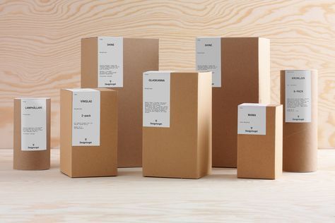 Packaging by Kurppa Hosk for Swedish contemporary furniture, art and design curator and retailer Designtorget 보고서 디자인, Kraft Packaging, Small Business Packaging Ideas, Furniture Packages, Craft Packaging, Candle Packaging, Box Packaging Design, Packaging Stickers, Soap Packaging