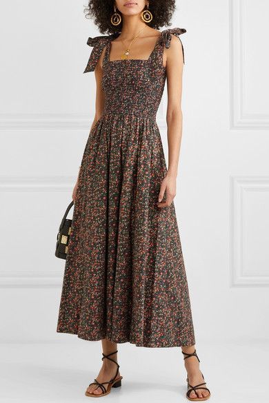 Dôen Jasmine Shirred Floral-Print Cotton-Poplin Maxi Dress Tulum, Shirred Dress, Look Boho, Moda Boho, Mode Inspo, Primavera Estate, Simple Dresses, Net A Porter, Cotton Dresses