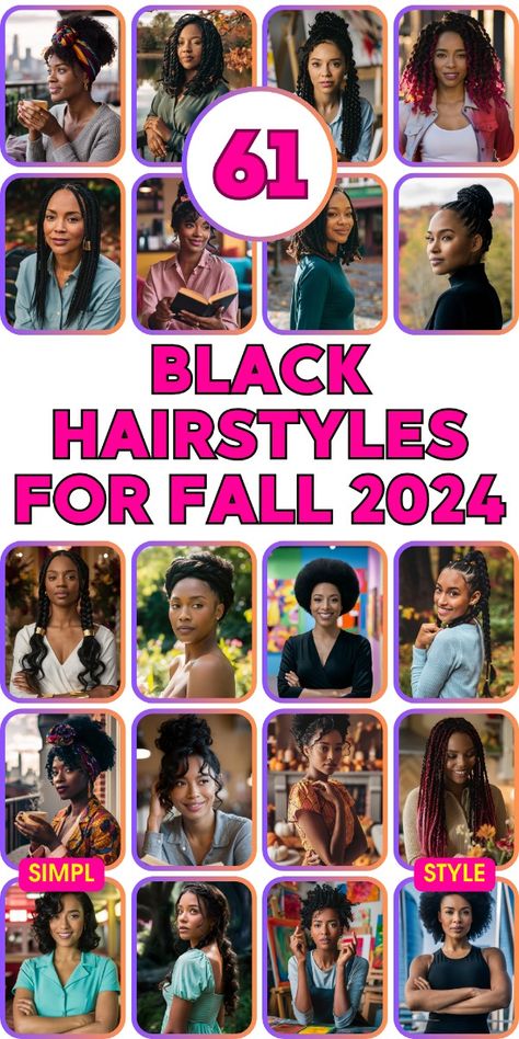 This season’s black hairstyles for fall 2024 are all about combining art and style effortlessly. Think 1950s glamour with a modern twist, featuring weave styles that are both unique and easy to maintain. Braids continue to be a favorite, offering quick and easy natural looks that are cute and versatile. For those inspired by Y2K aesthetics, adding pink and red touches to long or straight hair can create a standout style. These hairstyles are perfect for anyone looking for simple yet effective ideas, and they also make excellent drawing references for artists. Natural Styles, Weave Styles, Black Hairstyles, Hairstyles For Fall, 1950s Glamour, Trendy Braids, Protective Braids, References For Artists, Natural Braids