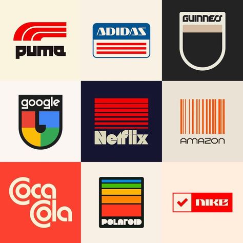 Design trends come and go, with most new logo and branding projects demonstrating what's hot in the current era. But we love a design flashback, too, so we were overjoyed by this stunning concept project, which redesigns contemporary logos in a vibrant retro style. The retro logos were created by Rafael Serra, a type designer and lettering artist. Retro Logos, Contemporary Logo, Logo Generator, Retro Logo Design, Retro Graphic Design, Retro Typography, Logo Redesign, Retro Brand, Cover Art Design