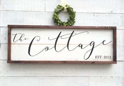 Cottage Sign, vintage Home Decor by BrushAndTwine on Etsy https://www.etsy.com/ca/listing/473722106/cottage-sign-vintage-home-decor Beach Cottage Style Decor, Cottage Names, Cottage Style Interiors, Cottage Signs, Interior Design Advice, Style Cottage, Magnolia Market, Cottage Style Homes, Romantic Cottage
