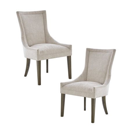 The Madison Park Signature Ultra dining chair set of 2 offers a simple yet elegant update to your dining room decor. Each dining chair features a high back and is upholstered in a multi-hued light fabric, for an elegant look. The finish on the solid wood legs creates a striking contrast with the upholstery. With its sophisticated design, this 2 piece dining chair set adds a traditional touch to your dining room decor. Leg assembly required, tools included. Upholstery Color: Dark Gray | Madison P Upholstered Side Chair, Madison Park, Upholstered Fabric, Furniture Dining Chairs, Kitchen & Dining Chairs, Dining Space, Side Chairs Dining, Upholstered Dining Chairs, Dining Room Chairs