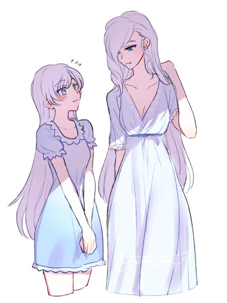 Winter and Weiss pajamas Mother And Daughter Drawing Anime, Anime Mother And Daughter Art, Anime Mother Oc, Mother Daughter Drawing Reference, Mother And Daughter Reference, Mother Oc Art, Mother And Daughter Drawing Reference, Mother And Son Drawing Reference, Mother Daughter Anime