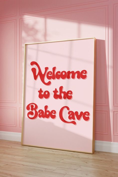 Welcome to the Babe Cave Wall Art, Pink and Red Retro Typography Art Downloadable, Girly Preppy Dorm Art, Funny Wall Art Preppy Artwork, Wooden Paneling, Panelling Design, Girly Preppy, Cave Wall Art, Preppy Dorm, Girly Apartments, Girly Apartment Decor, Girl Cave