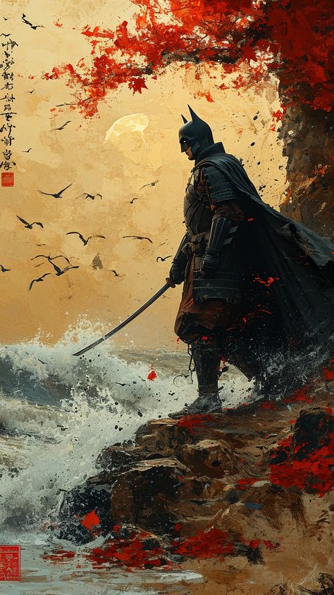 Batman Samurai Art, Knight Vs Samurai, Batman Ninja Wallpaper, Cool Batman Wallpapers, Ninja Batman, Batman Wallpapers, Catwoman Dc, Dark Knight Wallpaper, Batman Art Drawing