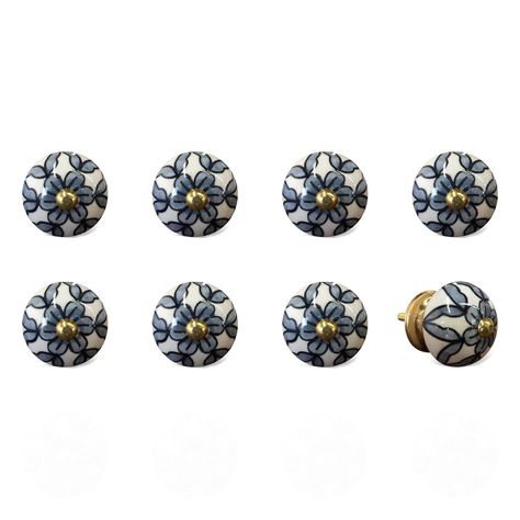 Cheerful and refreshing, our unique vintage knobs are a great addition to any room. Beautifully hand painted by skilled artisans, the bright colors and antique charm add a bohemian flair and traditional touch. With bolts that can be trimmed to size, our knobs are useful in a variety of applications, including cabinets, drawers, doors, cupboards and more. Dress up your furniture without breaking the bank! Features: Hand painted with antique charm No additional hardware required 1.5 in. diameter 1 inch bolt can be trimmed to size Easy Installation - Insert the knob bolt through the hole on the front of the cabinet/drawer/door with one hand. Screw the accompanying knob nut over the bolt from the back. Make the first few turns with your fingers, then switch to a wrench. Tighten the screw with Home Decor Classic, Modern Cabinet Knobs, Classic Cabinet, Vintage Knobs, Cabinets Drawers, Ceramic Knobs, Cabinet Drawer, Cabinet Drawers, Drawer Knobs