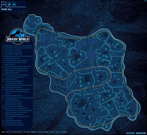 Jurassic World Evolution Isla Nublar Layout and Dino Combinations Jurassic Park Evolution, Jurassic World Evolution 2 Park Layout, Jurassic World Evolution 2 Park Ideas, Jurassic World Evolution 2, Jurassic Park Trilogy, Zoo Map, Jurassic Park Series, Jurassic World 2, Isla Nublar