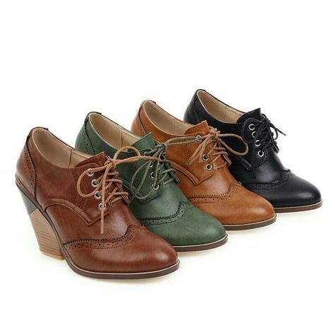 High Heel Oxfords, Block High Heels, Preppy Shoes, Casual Ankle Boots, Round Toe Shoes, Open When, Block Heel Shoes, High Standards, Heels Shoes