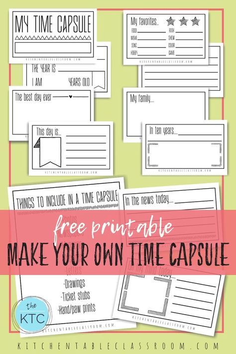 These free printable time capsule ideas are a great way for kids to record the history happening around us! Class Time Capsule Ideas, Time Capsule Printable Free, Time Capsule Ideas For Teens, Time Capsule Ideas For Kids, Time Capsule For Kids, Diy Time Capsule, Time Capsule Kids, Time Capsule Ideas, Last Day Of School Sign