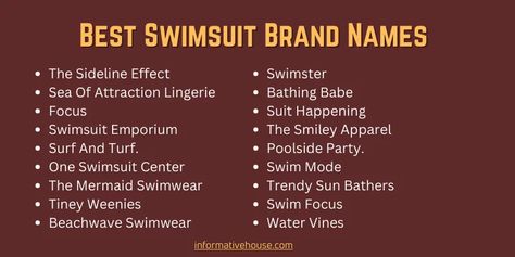 399+ The Most Attractive Swimsuit Brand Names Ideas Swimwear Brand Name Ideas, Names For Business, Brand Names Ideas, Best Swimsuit Brands, Mermaid Swimwear, Unique Business Names, Poolside Party, Swimsuit Brands, Names Ideas