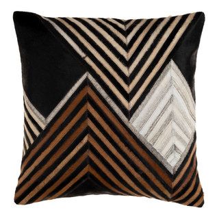 Nashville 20"H x 20"W Pillow Kit, Polyester Insert - Contemporary - Decorative Pillows - by Surya | Houzz Patchwork, Hide Pillows, Black Pillow Covers, Leather Throw Pillows, Cowhide Pillows, Black Throws, Black Throw Pillows, Black Pillows, Stripe Throw Pillow