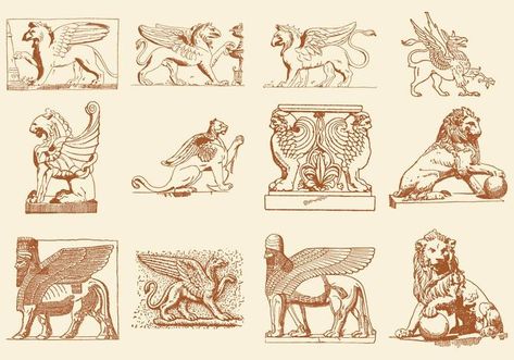 Digital Painting Tutorials, Lion Sculpture Statues, Statues Illustration, Griffin Art, Asian Architecture, Sculpture Projects, Ancient Cultures, Sculptures & Statues, Painting Tutorial