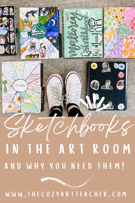Thinking about incorporating student sketchbooks in your middle and high school art classroom? Click here to find out the many benefits and ways in which I use them to help improve my students' drawing skills. Middle School Sketchbooks, Sketchbook Assignments High School, Middle School Sketchbook Prompts, Drawing Projects For High School, Art Club Ideas High School, Art Class Sketchbook, Portfolio Ideas For Students, High School Drawing Projects, High School Art Classroom