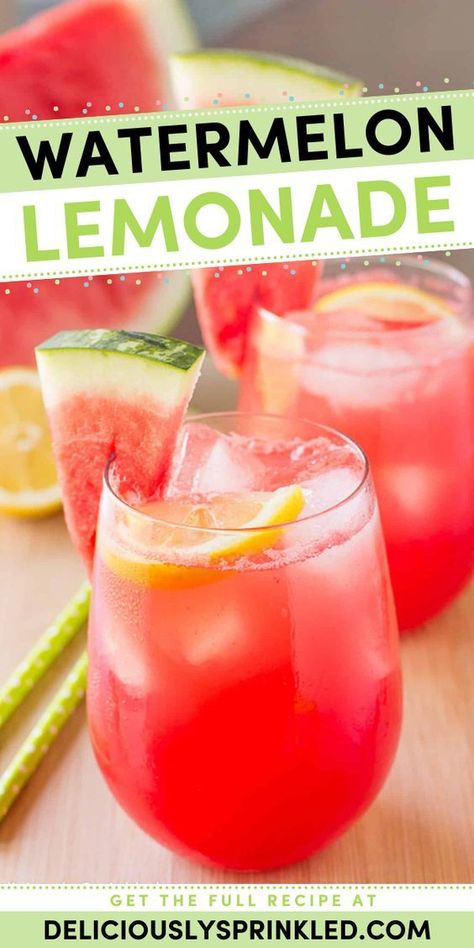 Cool off with this homemade watermelon lemonade! Refreshing and delicious, this non-alcoholic summer drink is just what you need on a hot day. This flavored lemonade recipe is also a perfect Cinco de Mayo drink idea for celebrating! Watermelon Alcoholic Drinks, Alcoholic Lemonade Drinks, Summer Drink Recipes Nonalcoholic, Watermelon Recipes Drinks, Spring Drink Recipes, Summer Punch Recipes, Watermelon Refresher, Summer Drinks Nonalcoholic, Easy Summer Drinks