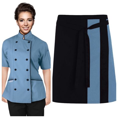 PRICES MAY VARY. Please select the size by the Bust Size NOT by the size chart Double-Breasted (Wear Both Ways) 10 Black Cloth Covered Buttons Matching Waist Apron. 2 Patch pocket Lead any kitchen in this comfortable and distinguished chef's jacket. The simple Short Sleeved Women Chef Jacket design is an excellent option for a Ladies chef. This exciting style with the matching waist Apron keeps you cool in the kitchen even when the temperature rises.This sleek design is available 10 different co Chef Jackets Design, Women's Chef Jacket, Women Chef, Chef Clothes, Chef Coat, Female Chef, Waist Apron, Safety Clothing, Sleeves (women)