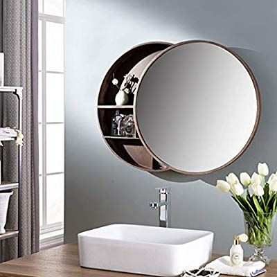 Mirror Cabinets Round hanging on the wall solid wood bathroom cosmetic storage cabinet bathroom storage (Color : Brown, Size : 70cm/27.6inch): Amazon.co.uk: Kitchen & Home Bathroom Storage Mirror, Wood Bathroom Mirror, Cabinet Bathroom Storage, Storage Cabinet Bathroom, Wood Mirror Bathroom, Fall Front Porch Decor Ideas, Cabinet Mirror, Compact Bathroom, Cabinet Bathroom