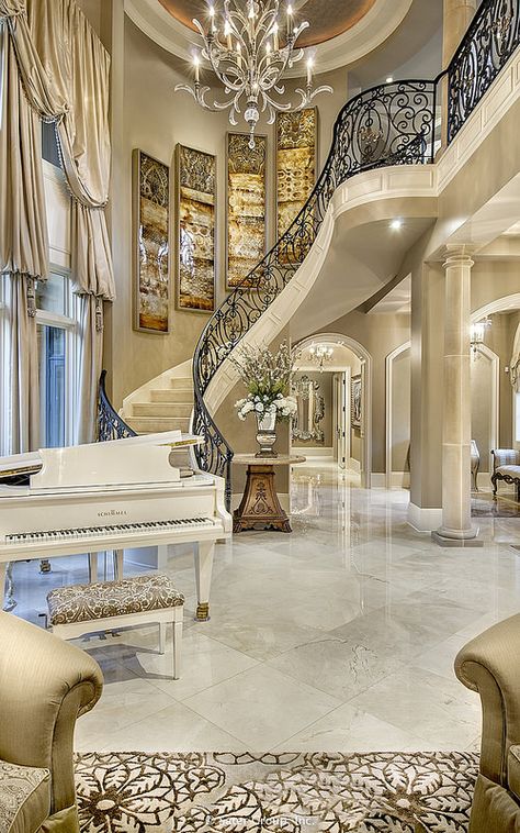 Villa Belle - elegant stairs | by The Sater Group, Inc. House Interior Design Styles, Stair Case, Marble Flooring, Fancy Houses, Hus Inspiration, Grand Piano, Luxury Homes Dream Houses, Style At Home, House Goals