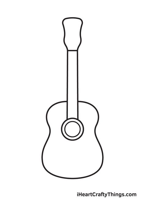 Guitar Preschool Craft, Guitar Silhouette Art, Instrument Drawing Easy, Guitar Simple Drawing, Guitar Template Free Printable, How To Draw A Guitar, Drawing Of Guitar, Guitar Drawing Easy, Guitar Stencil